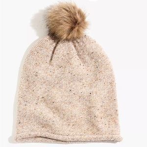 Madewell Tan Faux Fur Pom Pom Beanie
